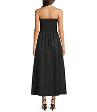 Le' AL.X Linen Pleated Strapless Button Front Empire Waist Midi Dress