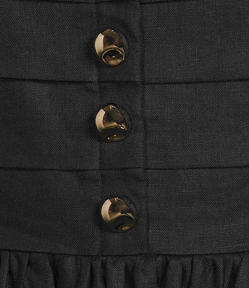 Le' AL.X Linen Pleated Strapless Button Front Empire Waist Midi Dress