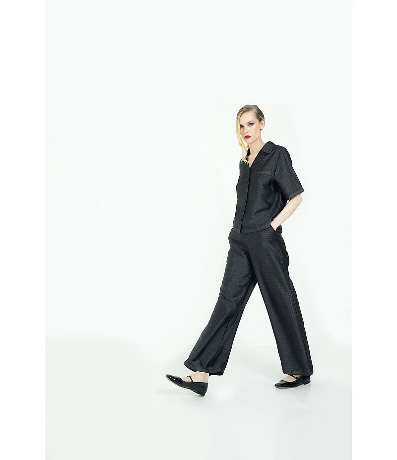 Le' AL.X Logo Print Satin High Waisted Pleated Front Wide Leg Coordinating Pants