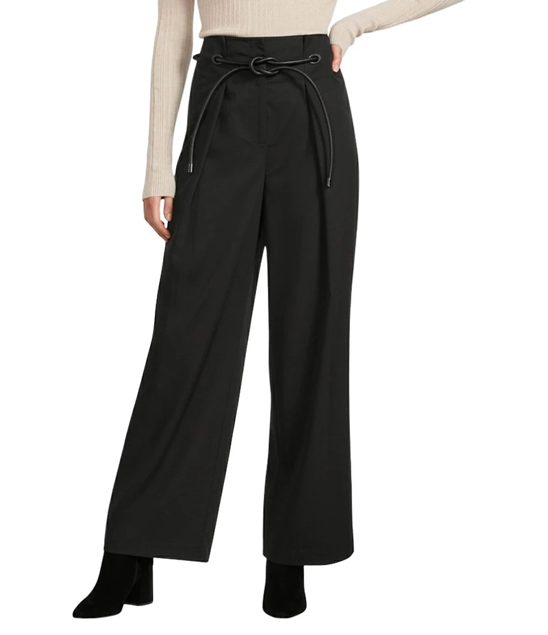 Le' AL.X Mid Rise Braided Leather Belt Ankle Length Pleated Trousers