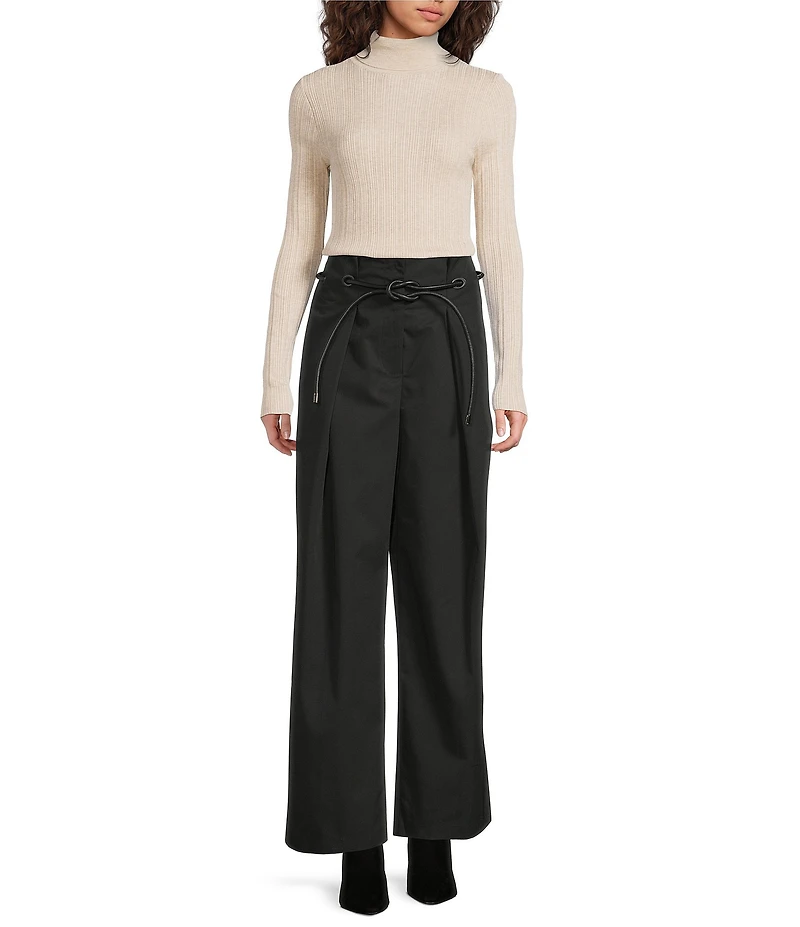 Le' AL.X Mid Rise Braided Leather Belt Ankle Length Pleated Trousers