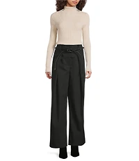 Le' AL.X Mid Rise Braided Leather Belt Ankle Length Pleated Trousers