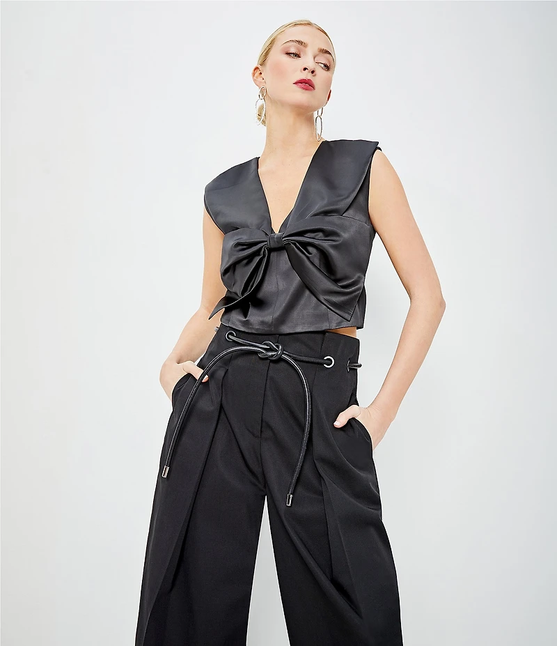Le' AL.X Mid Rise Braided Leather Belt Ankle Length Pleated Trousers