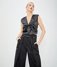 Le' AL.X Mid Rise Braided Leather Belt Ankle Length Pleated Trousers