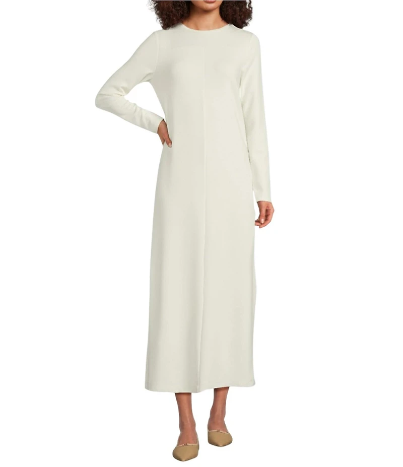 Le' AL.X Modal Knit Crew Neck Long Sleeve Side Split Hem Maxi Shirtdress