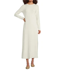 Le' AL.X Modal Knit Crew Neck Long Sleeve Side Split Hem Maxi Shirtdress