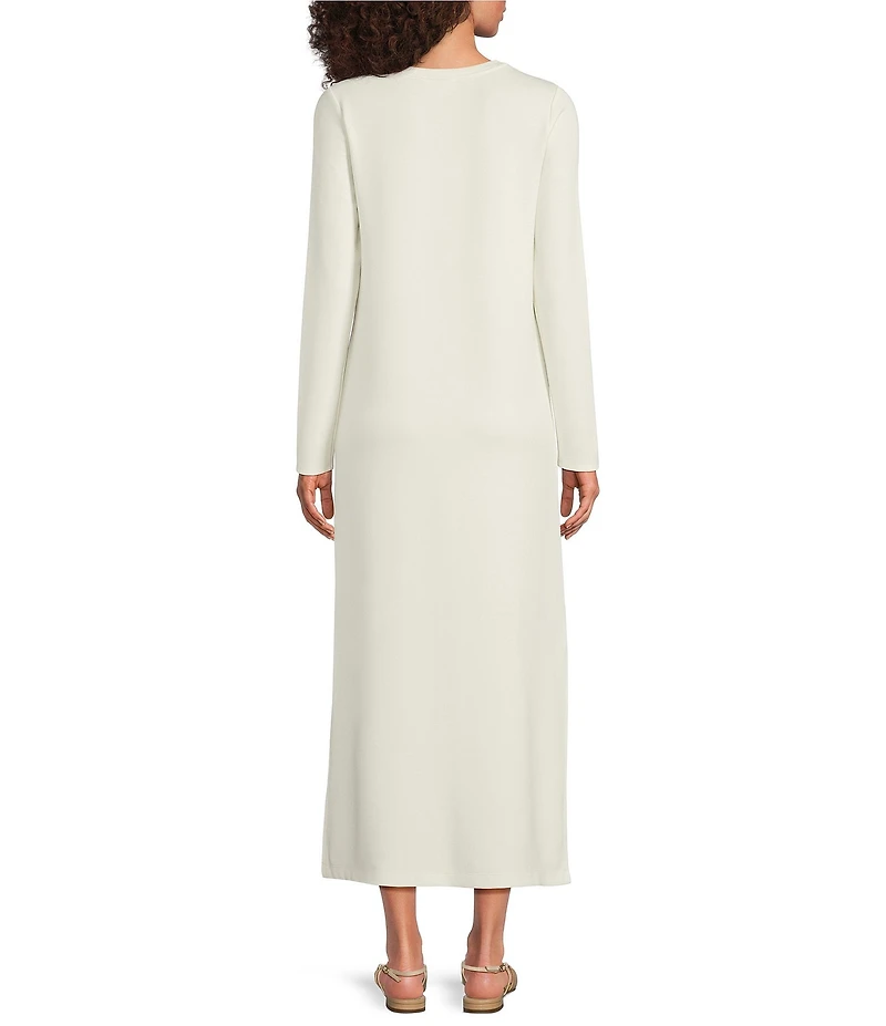 Le' AL.X Modal Knit Crew Neck Long Sleeve Side Split Hem Maxi Shirtdress
