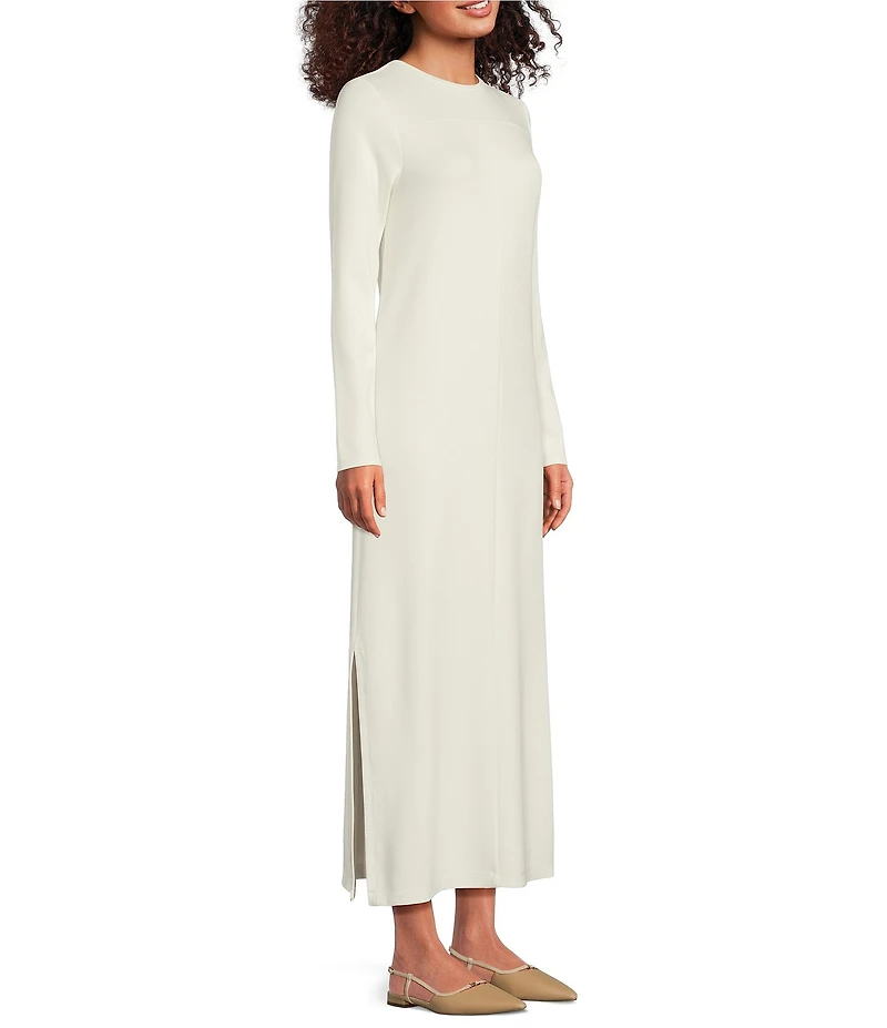 Le' AL.X Modal Knit Crew Neck Long Sleeve Side Split Hem Maxi Shirtdress