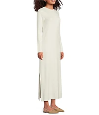 Le' AL.X Modal Knit Crew Neck Long Sleeve Side Split Hem Maxi Shirtdress