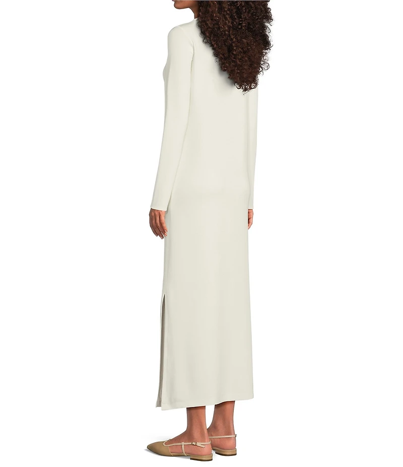 Le' AL.X Modal Knit Crew Neck Long Sleeve Side Split Hem Maxi Shirtdress