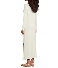 Le' AL.X Modal Knit Crew Neck Long Sleeve Side Split Hem Maxi Shirtdress