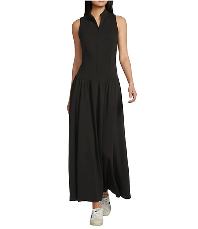 Le' AL.X Modal Knit Quarter Zip Mock Neck Sleeveless A-Line Flounce Maxi Dress