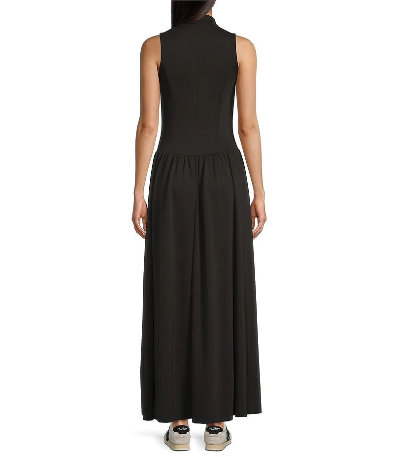 Le' AL.X Modal Knit Quarter Zip Mock Neck Sleeveless A-Line Flounce Maxi Dress