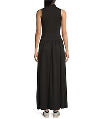 Le' AL.X Modal Knit Quarter Zip Mock Neck Sleeveless A-Line Flounce Maxi Dress