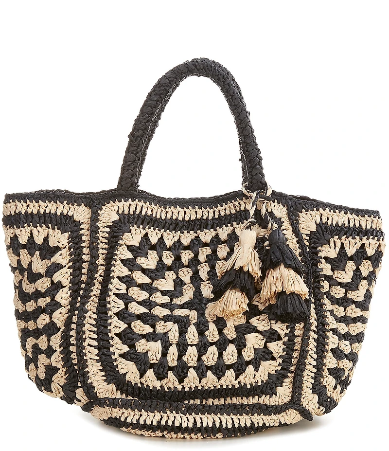 Le' AL.X Natural Paper Raffia Tiered Tassel Tote Bag