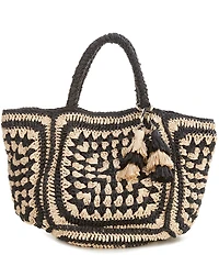 Le' AL.X Natural Paper Raffia Tiered Tassel Tote Bag