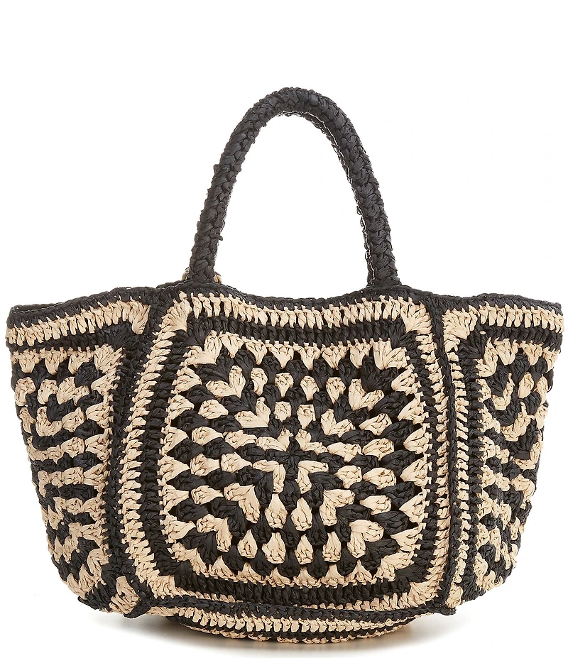 Le' AL.X Natural Paper Raffia Tiered Tassel Tote Bag
