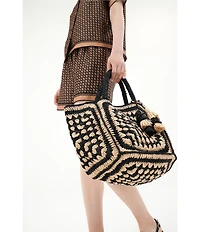 Le' AL.X Natural Paper Raffia Tiered Tassel Tote Bag