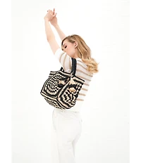 Le' AL.X Natural Paper Raffia Tiered Tassel Tote Bag