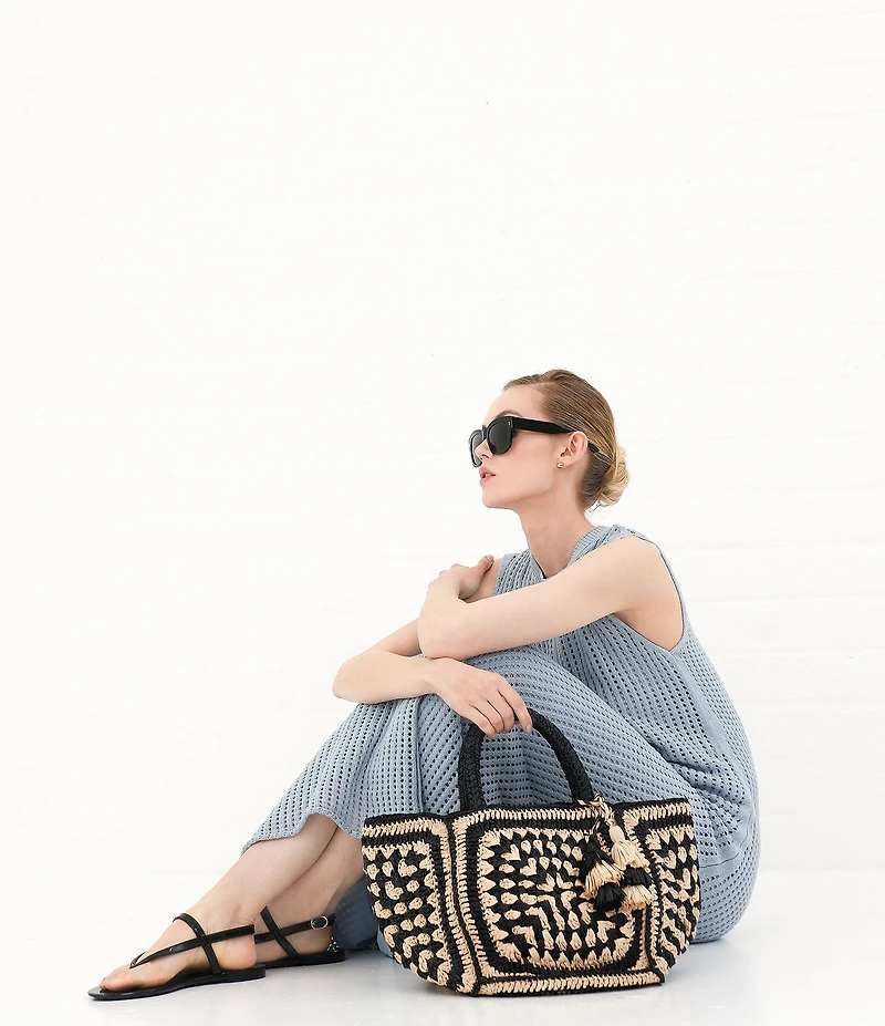 Le' AL.X Natural Paper Raffia Tiered Tassel Tote Bag