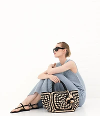 Le' AL.X Natural Paper Raffia Tiered Tassel Tote Bag