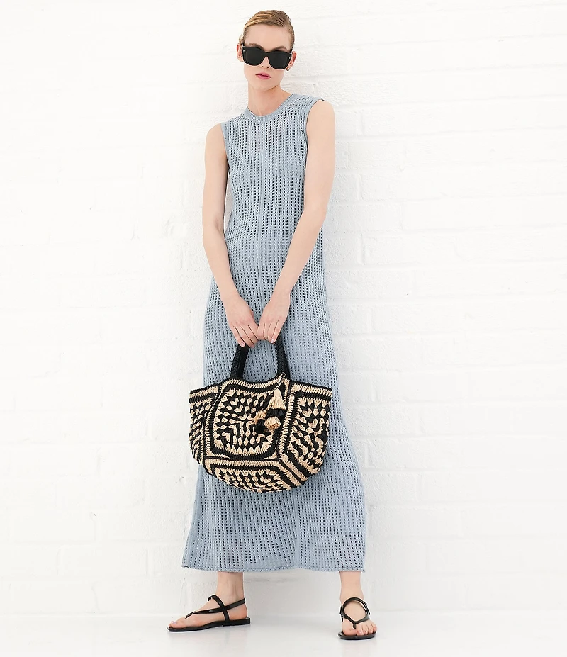 Le' AL.X Natural Paper Raffia Tiered Tassel Tote Bag