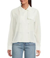 Le' AL.X Notch Collar Long Sleeve Double Breasted Woven Blouse