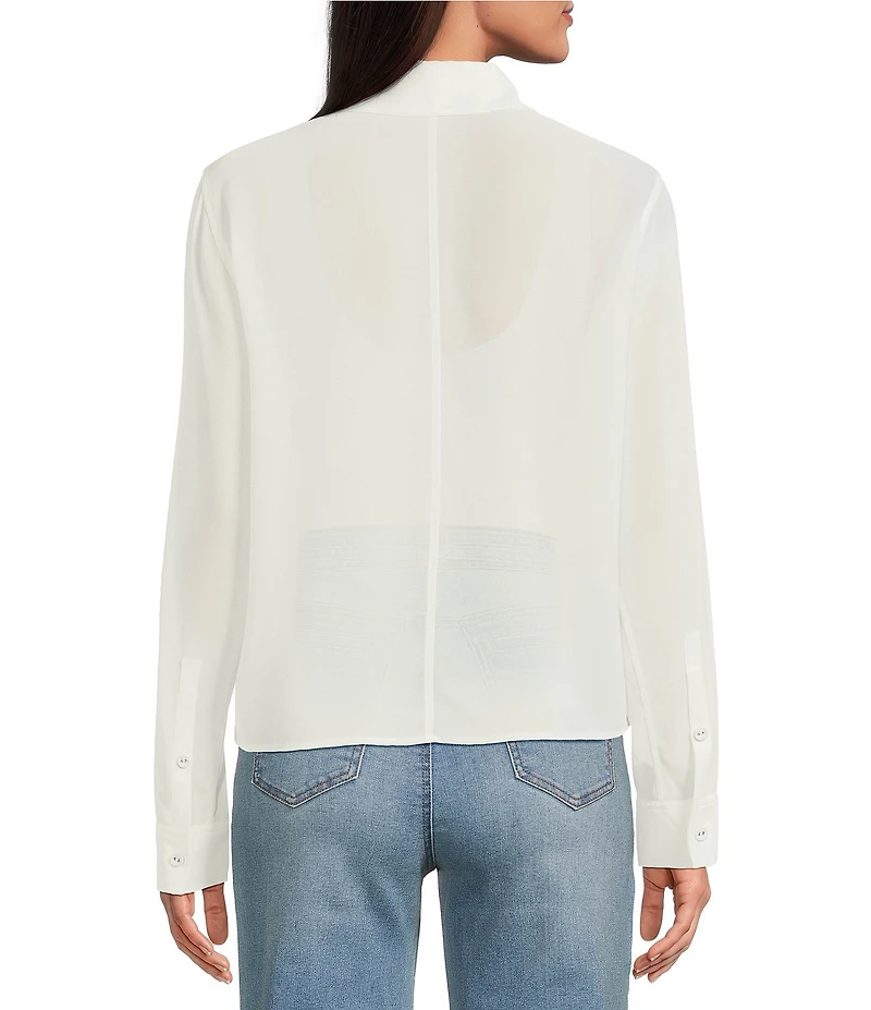 Le' AL.X Notch Collar Long Sleeve Double Breasted Woven Blouse