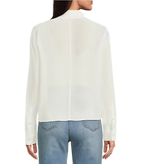 Le' AL.X Notch Collar Long Sleeve Double Breasted Woven Blouse