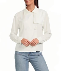 Le' AL.X Notch Collar Long Sleeve Double Breasted Woven Blouse