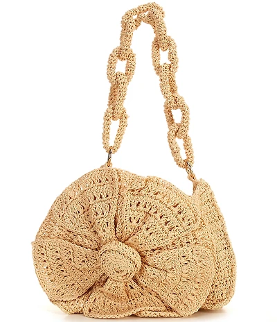 Le' AL.X Paper Raffia Floral Applique Resort Shoulder Bag
