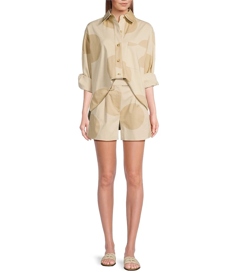 Le' AL.X Polka Dot Woven High Rise Coin Pocket Pleated Trouser Coordinating Shorts