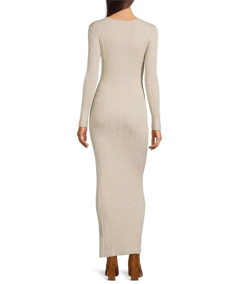 Le' AL.X Ribbed Knit Scoop Neck Long Sleeve Bodycon Flounce Maxi Dress