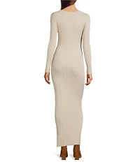 Le' AL.X Ribbed Knit Scoop Neck Long Sleeve Bodycon Flounce Maxi Dress