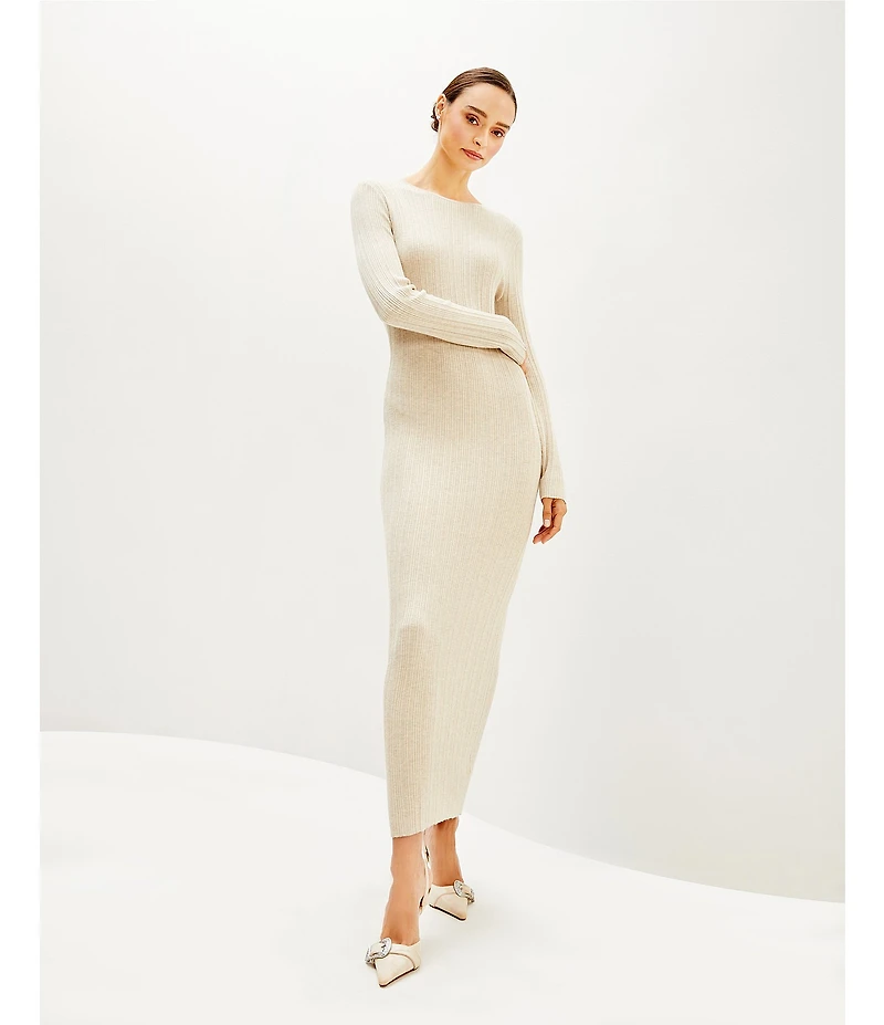 Le' AL.X Ribbed Knit Scoop Neck Long Sleeve Bodycon Flounce Maxi Dress