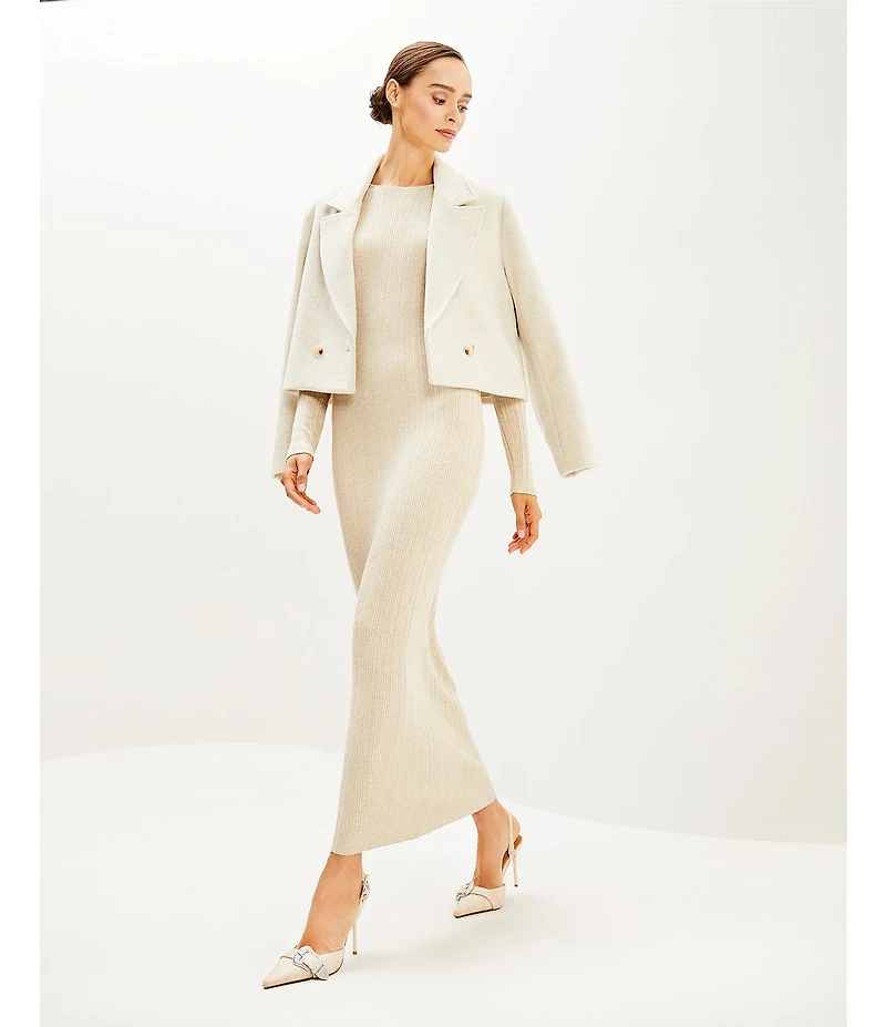 Le' AL.X Ribbed Knit Scoop Neck Long Sleeve Bodycon Flounce Maxi Dress