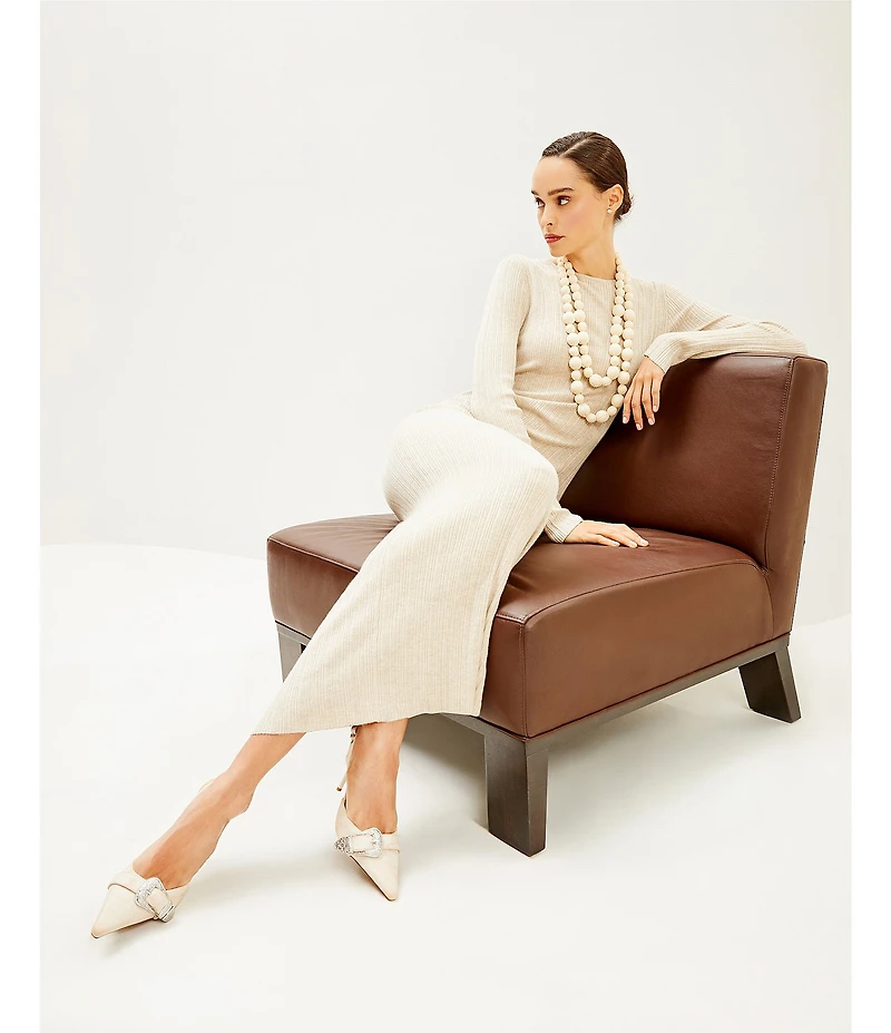 Le' AL.X Ribbed Knit Scoop Neck Long Sleeve Bodycon Flounce Maxi Dress