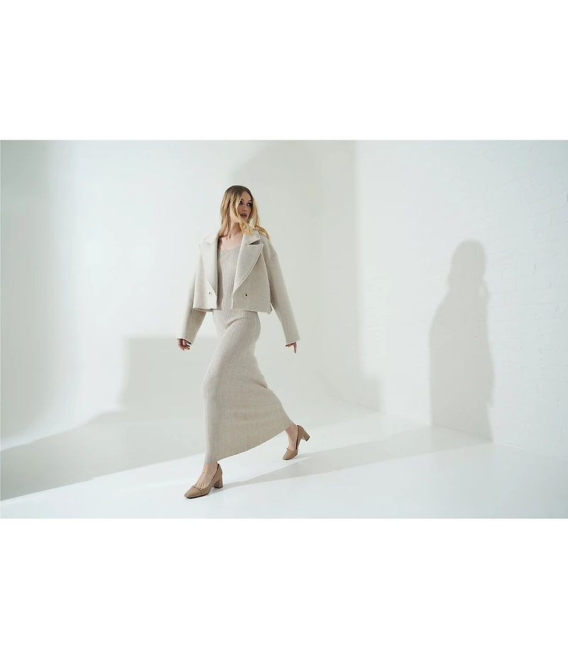 Le' AL.X Ribbed Knit Scoop Neck Long Sleeve Bodycon Flounce Maxi Dress