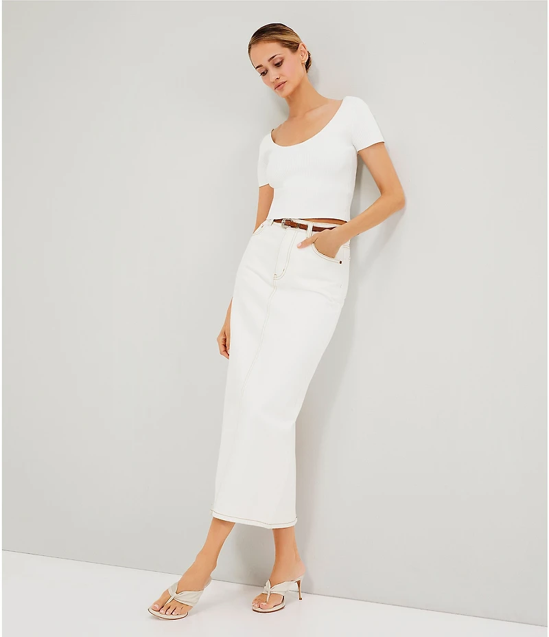Le' AL.X Ribbed Knit Scoop Neck Short Sleeve Cropped Top