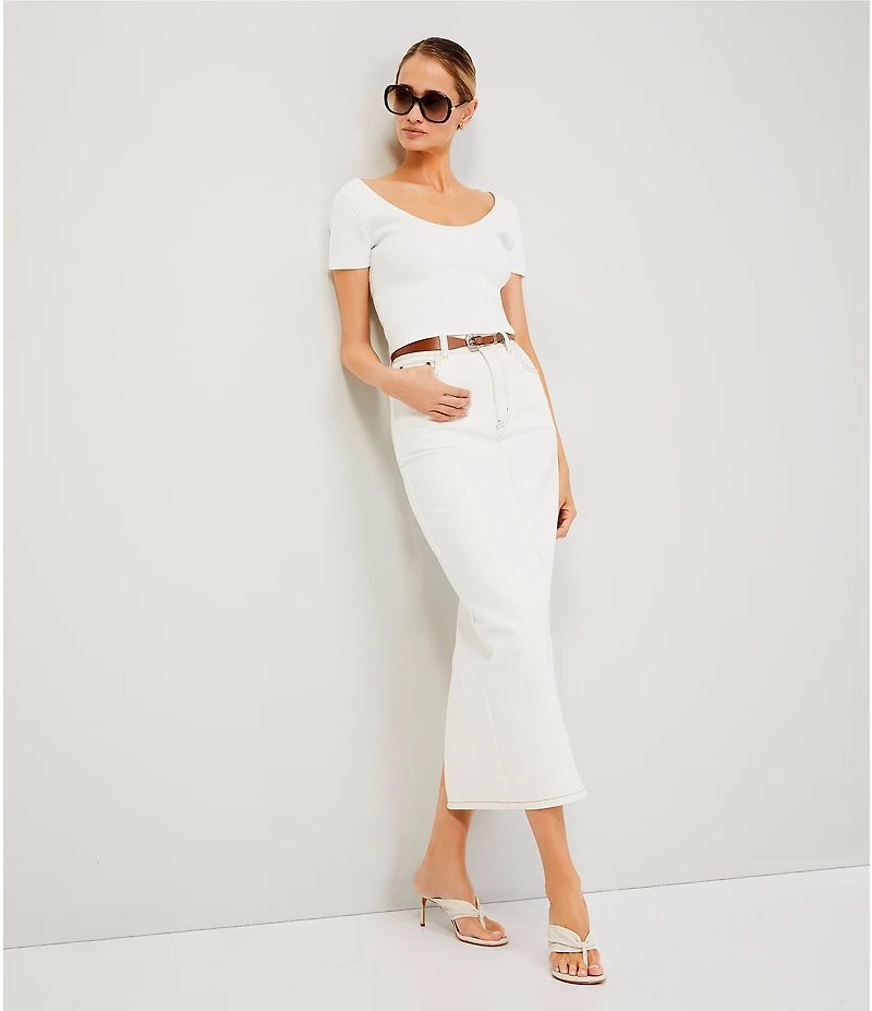 Le' AL.X Ribbed Knit Scoop Neck Short Sleeve Cropped Top
