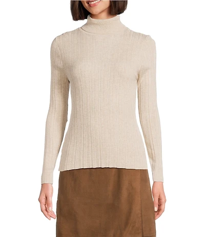 Le' AL.X Ribbed Knit Turtleneck Long Sleeve Fitted Shirt