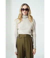 Le' AL.X Ribbed Knit Turtleneck Long Sleeve Fitted Shirt