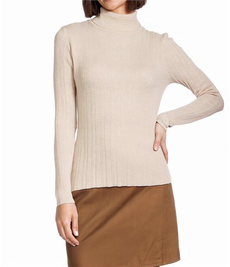 Le' AL.X Ribbed Knit Turtleneck Long Sleeve Fitted Shirt