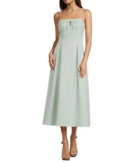 Le' AL.X Ruched Bodice Woven Spaghetti Strap Midi Dress