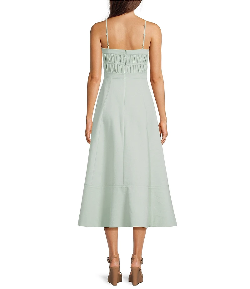 Le' AL.X Ruched Bodice Woven Spaghetti Strap Midi Dress