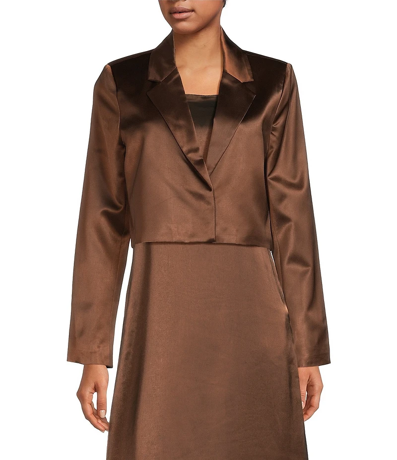 Le' AL.X Satin Notch Lapel Long Sleeve Cropped Coordinating Blazer