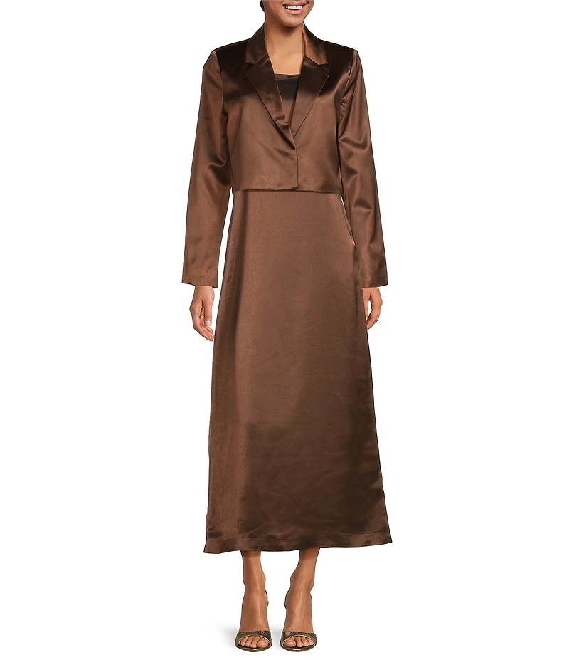 Le' AL.X Satin Notch Lapel Long Sleeve Cropped Coordinating Blazer
