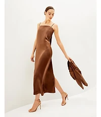 Le' AL.X Satin Square Neck Spaghetti Strap Column Coordinating Maxi Dress