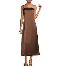 Le' AL.X Satin Square Neck Spaghetti Strap Column Coordinating Maxi Dress