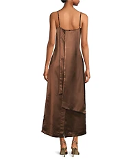 Le' AL.X Satin Square Neck Spaghetti Strap Column Coordinating Maxi Dress